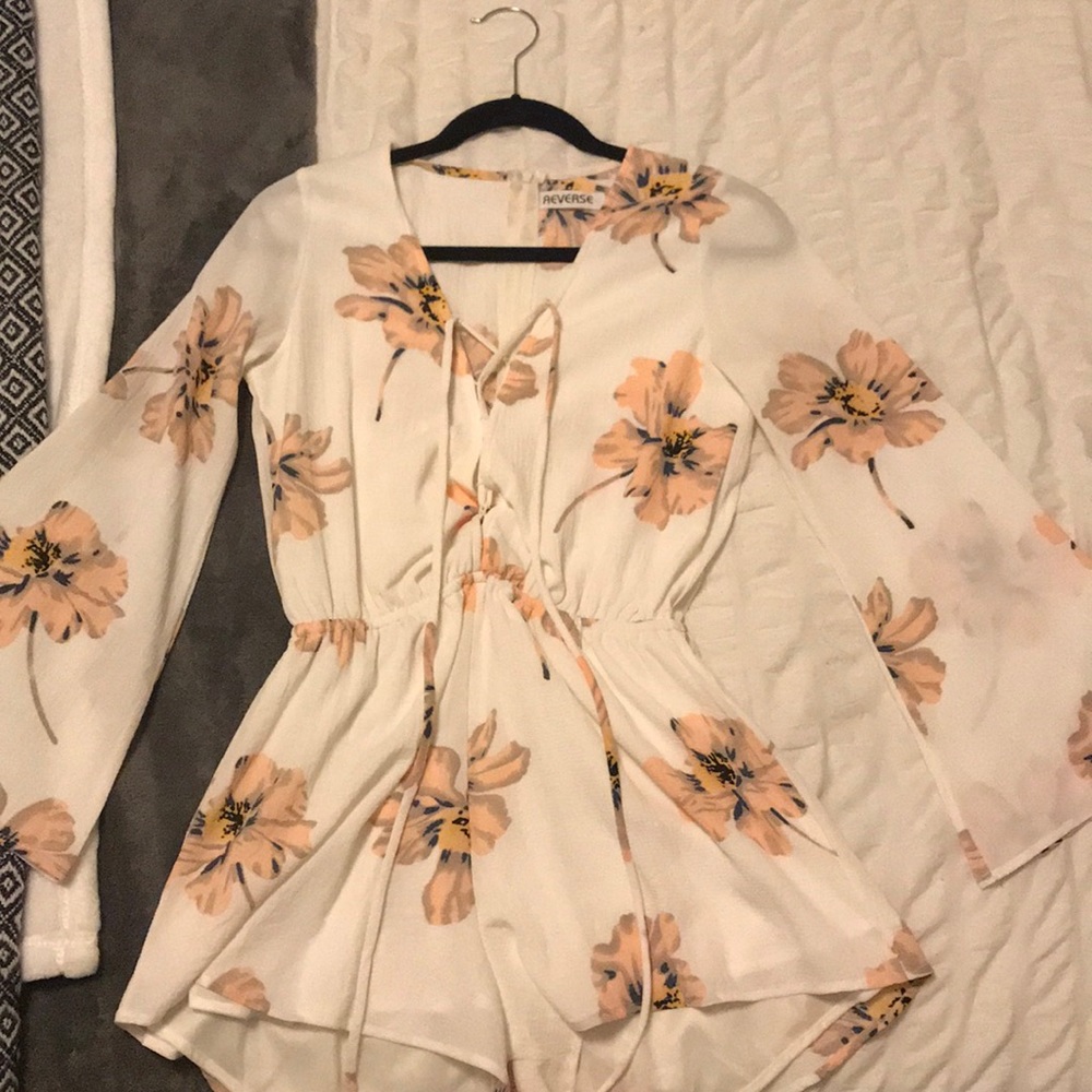 Floral lace up romper